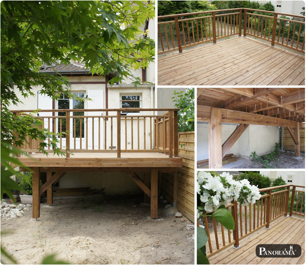 Terrasse en bois pin sur pilotis sur poteaux autoportée chatou yvelines 78