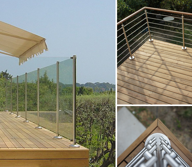 garde-corps - terrasse bois - barrière - protection - chute - inox - bois