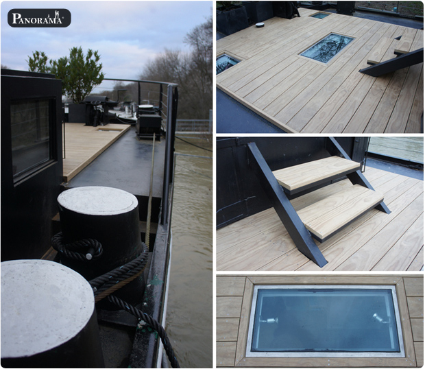 terrasse en pin radiata sans noeud sur peniche paris 75016