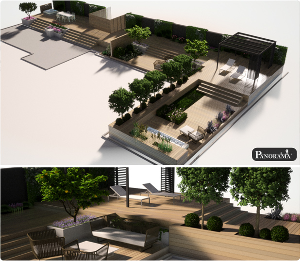 terrasse bois modélisée en 3D paris ipe exotique bureau graphique