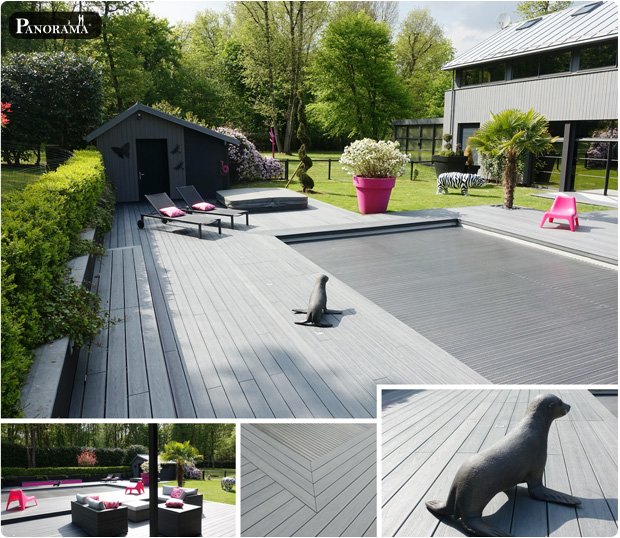 terrasse plage de piscine bois composite massif maison moderne gris anthracite panorma terrasses