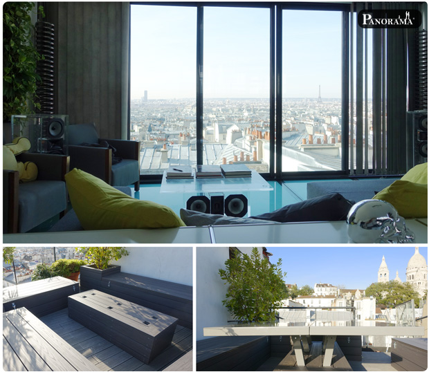 toit montmartre terrasse mobilier coffre table alu bois composite Paris 75018 Panorama terrasses