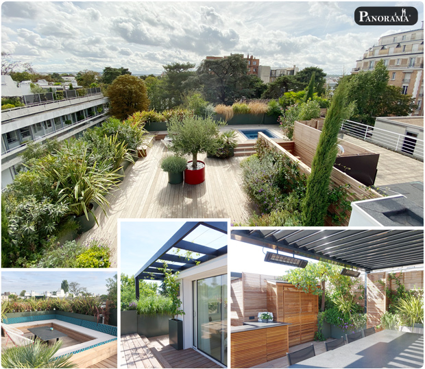 terrasse bois ipe santillane design panorama terrasse roland garros rooftop jacuzzi pergola cabane