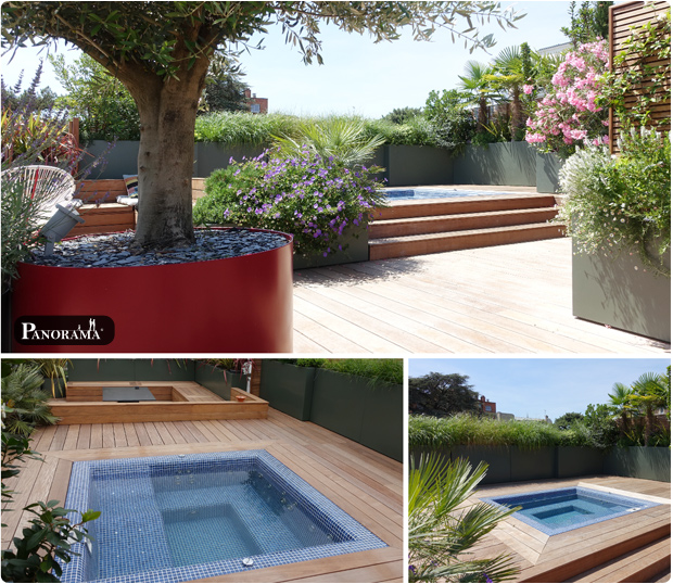 terrasse bois ipe jacuzzi santillane design panorama terrasse roland garros rooftop pergola bioclimatique cabane