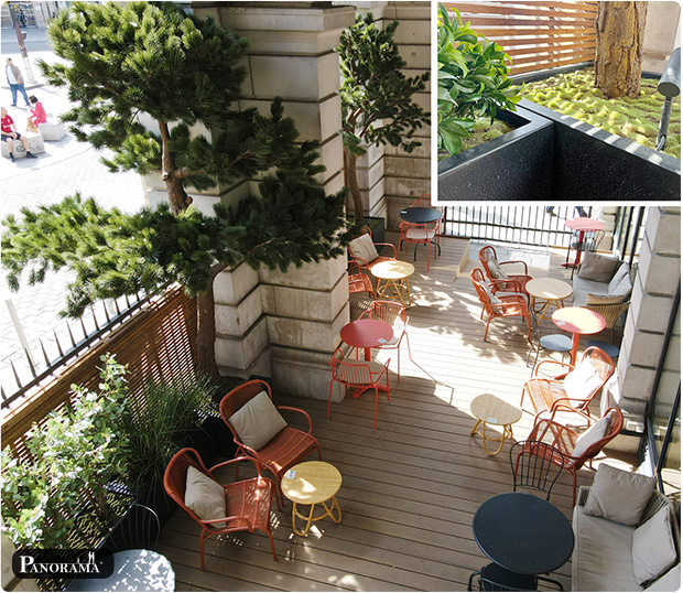 restaurant drinks and co saint lazare panorama terrasse bois composite arbre synthetique paris