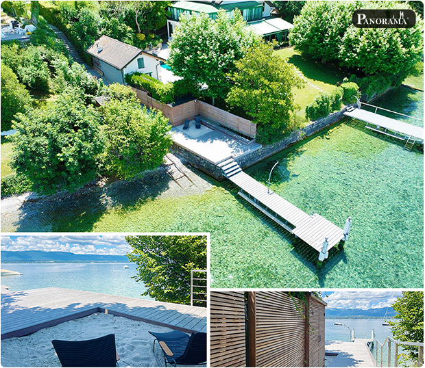 plage privée lac leman ponton terrasse en ipé panorama terrasse geneve suisse