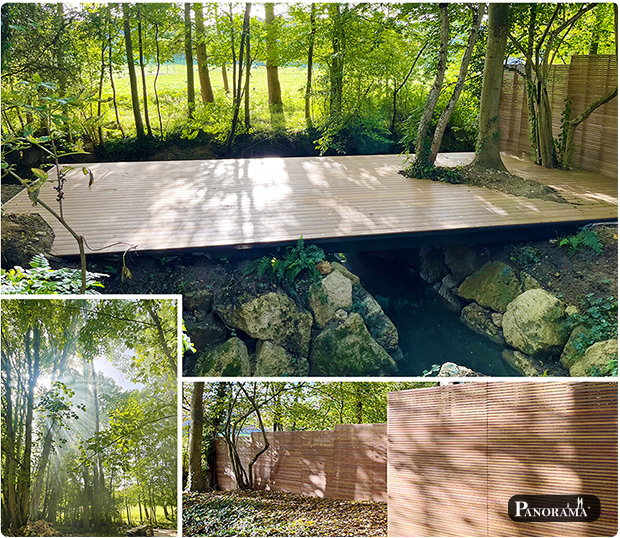 terrasse en ipé au dessus d'une riviere bois exotique luxe seine et marne panorama terrasses panneaux parevue en ipé