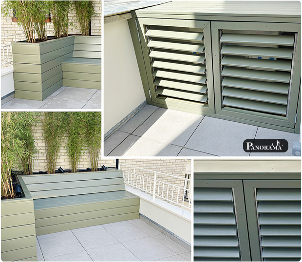 cache clim banquette terrasse sur pilotis haut de gamme panorama paris